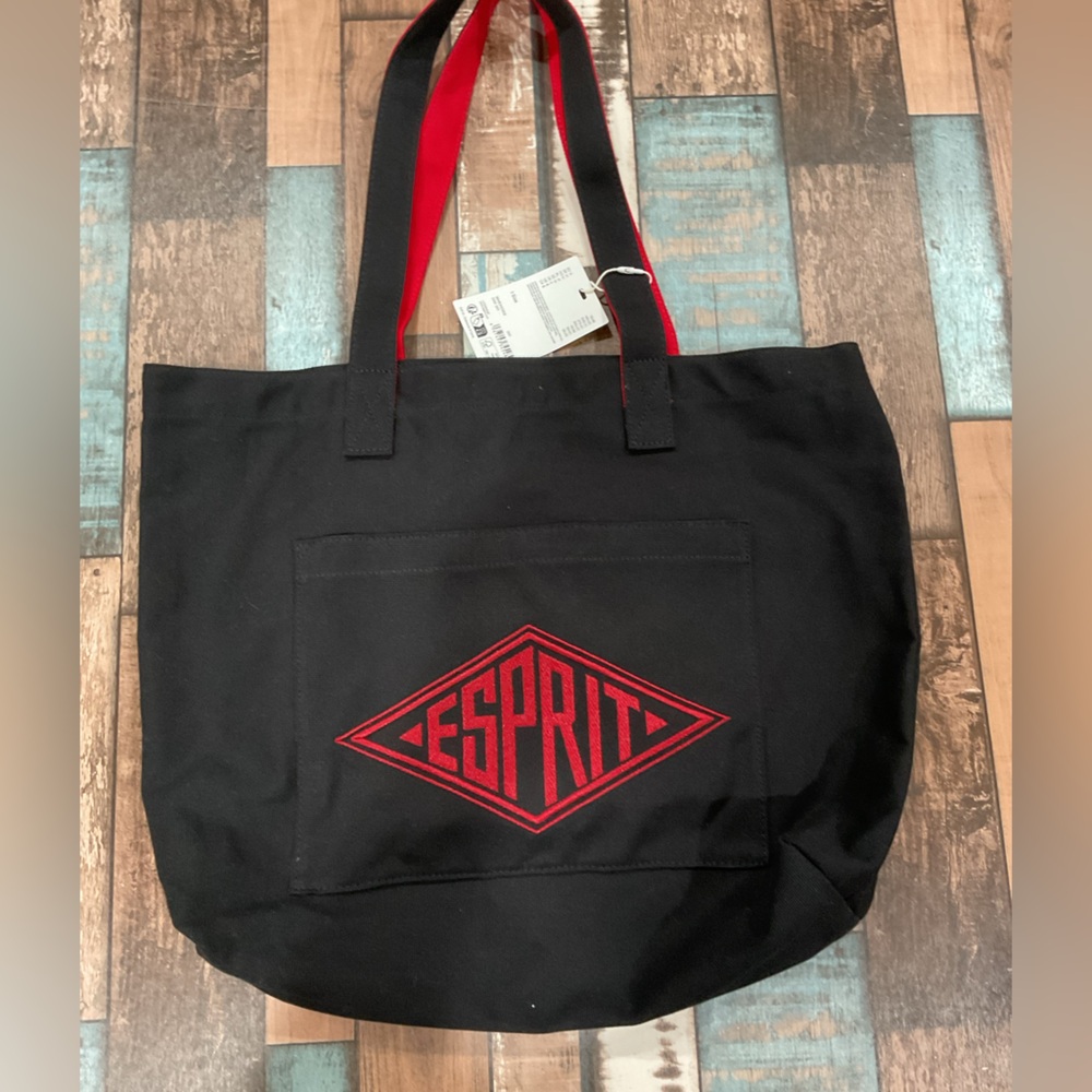 Esprit black logo tote bag with zipper pocket 90 throwback